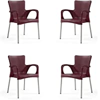 KG KitGarden - Pack de 4 Sillas Apilables Resina y Aluminio- Burdeos- Vera